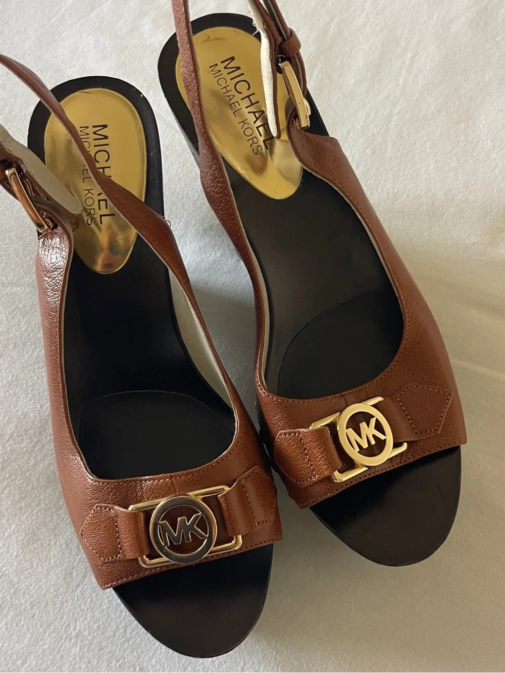 Vintage Michael Kors Brown Leather Platform Slingback Heels